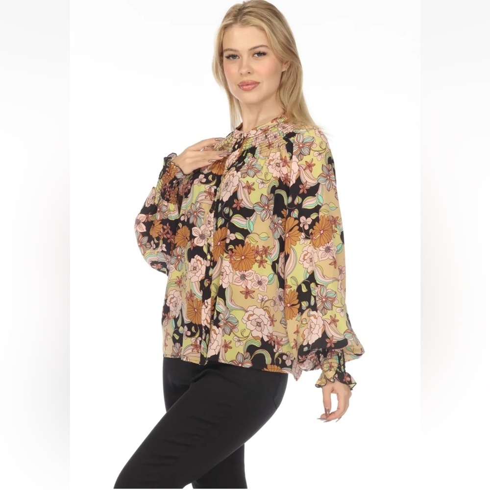 Johnny Was Love Diana Silk Floral Long Sleeve Blouse Boho Chic Size S - Picture 6 of 16
